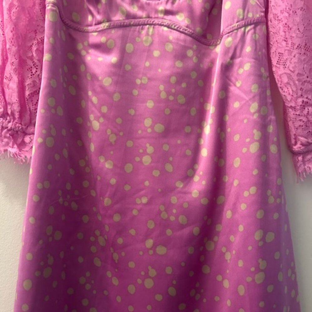 Free People About That Mini Barbie Pink Lace Polka Dot V Neck Mini Dress NWT - Picture 8 of 16